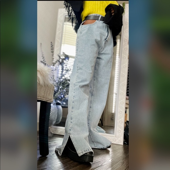 Cut Out Flared Wide Leg Denim Jeans Size 8 US - Picture 5 of 12